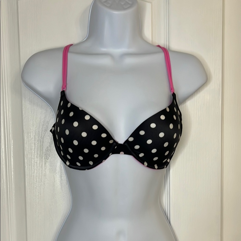 Black and White Polka Dot Bra with pink Underwire Design